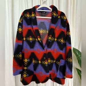 Vtg 90s Loom Wear Southwestern Fleece Blazer